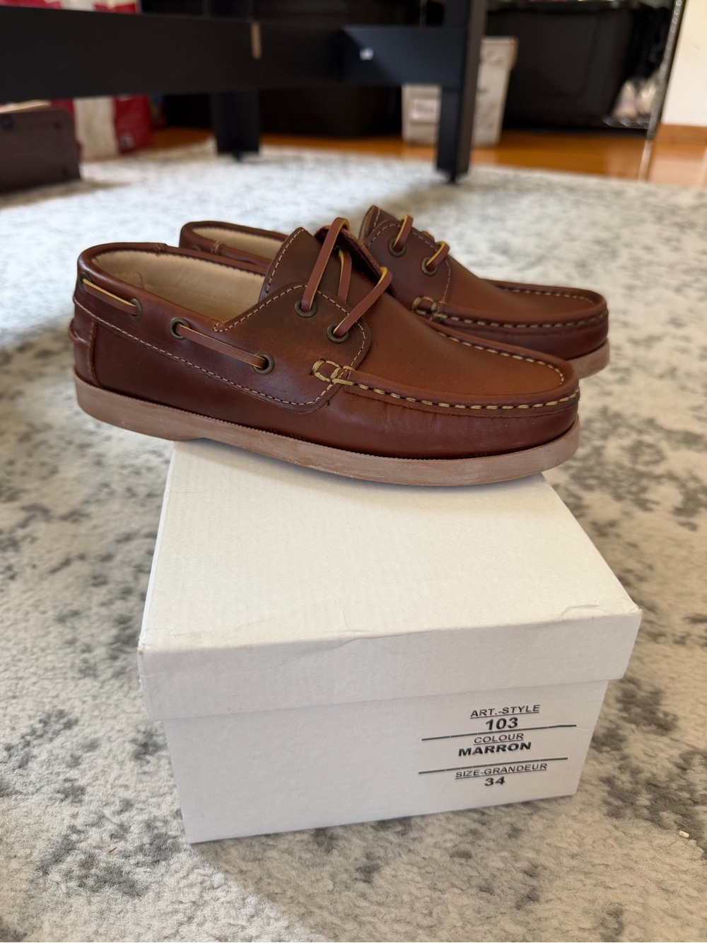 Mini shoes kids brown leather boat shoes EU 34 handmade in Spain
